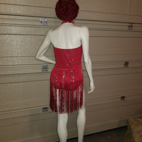 Ruby Red Bodysuit/Swimsuit with Tassel Skirt - Picture 3 of 8